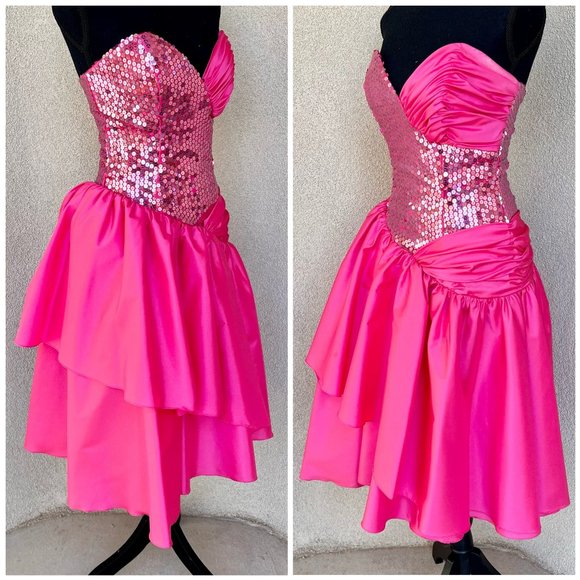 Vintage Dresses & Skirts - Pretty In Pink 1980s Strapless Sequin Dress